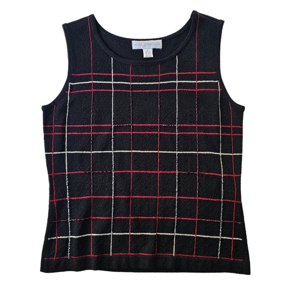 Petite Sophisticate Plaid Scoop Neck Knit Top Vest | NWOT | SP | Blk Red Cream - Picture 2 of 16